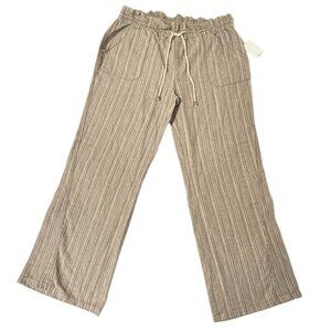 Womens Drawstring Linen Blend Wide Leg Relaxed Fit Pants Comfort Wear Striped